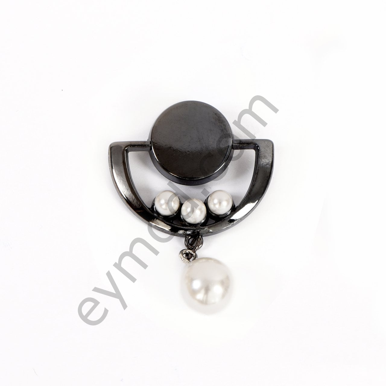 İnci Sallantılı Broş BLACK NİKEL