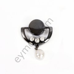 İnci Sallantılı Broş BLACK NİKEL