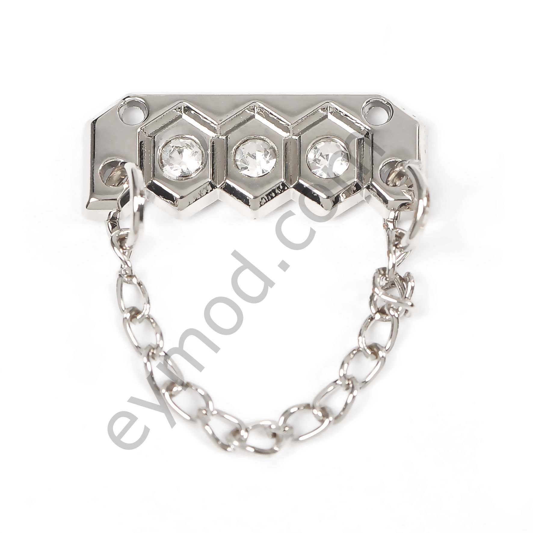 3 Taşlı Zincir Sallantılı Dikdörtgen Dikme Aksesuar NİKEL