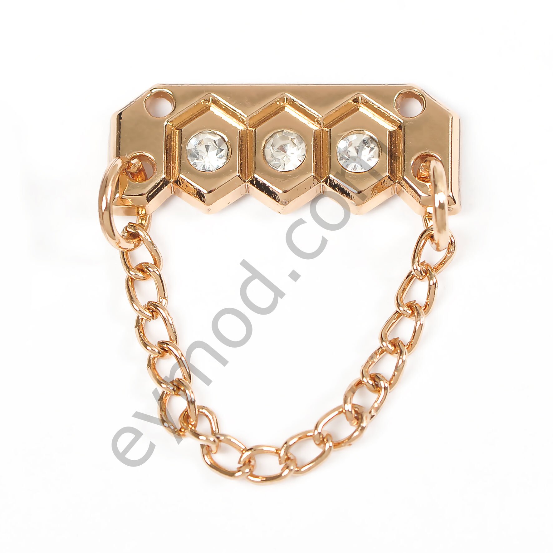 3 Taşlı Zincir Sallantılı Dikdörtgen Dikme Aksesuar GOLD