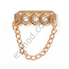 3 Taşlı Zincir Sallantılı Dikdörtgen Dikme Aksesuar GOLD