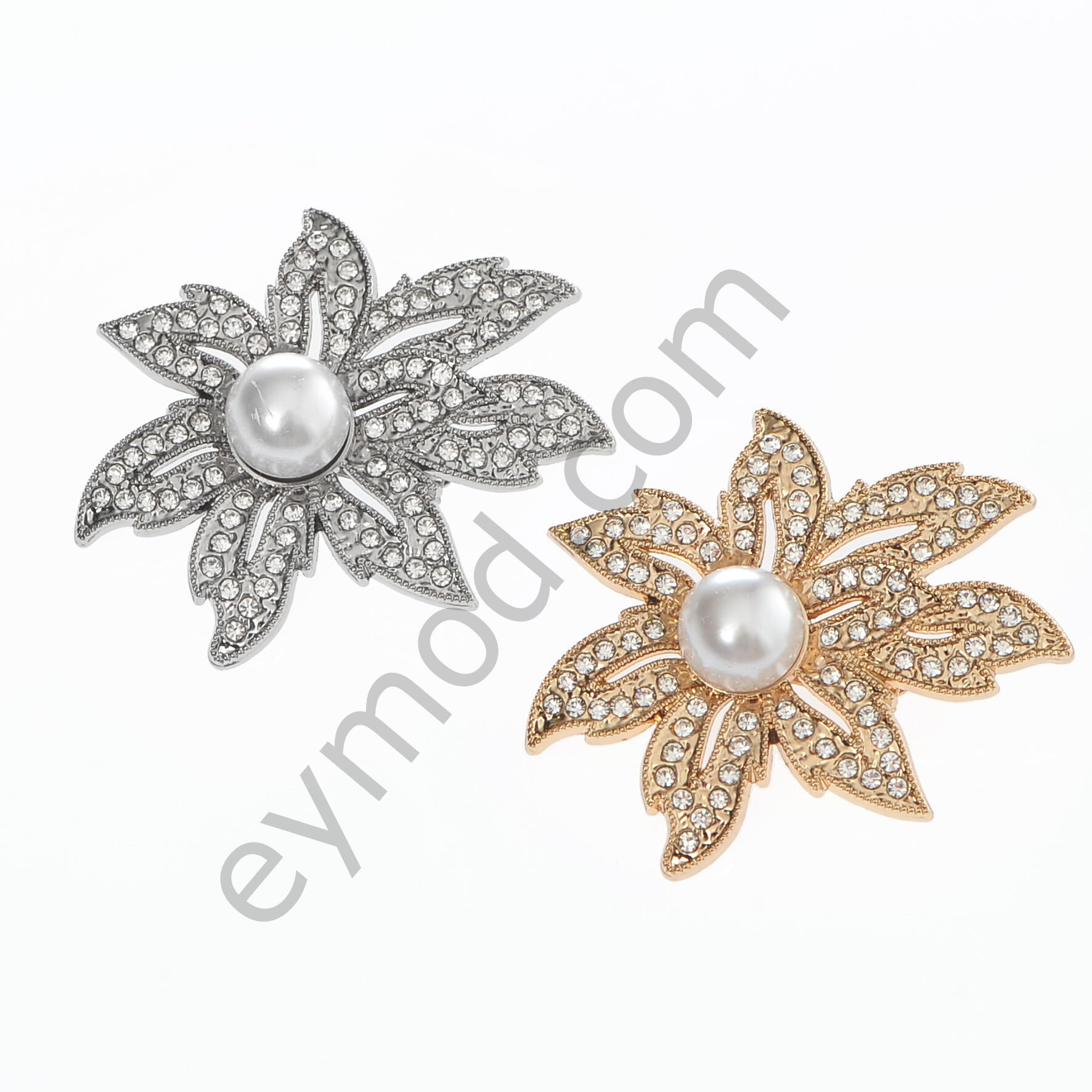 85 Taşlı İncili Çiçek Broş