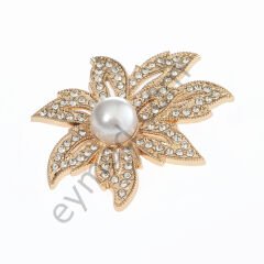 85 Taşlı İncili Çiçek Broş