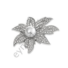 85 Taşlı İncili Çiçek Broş