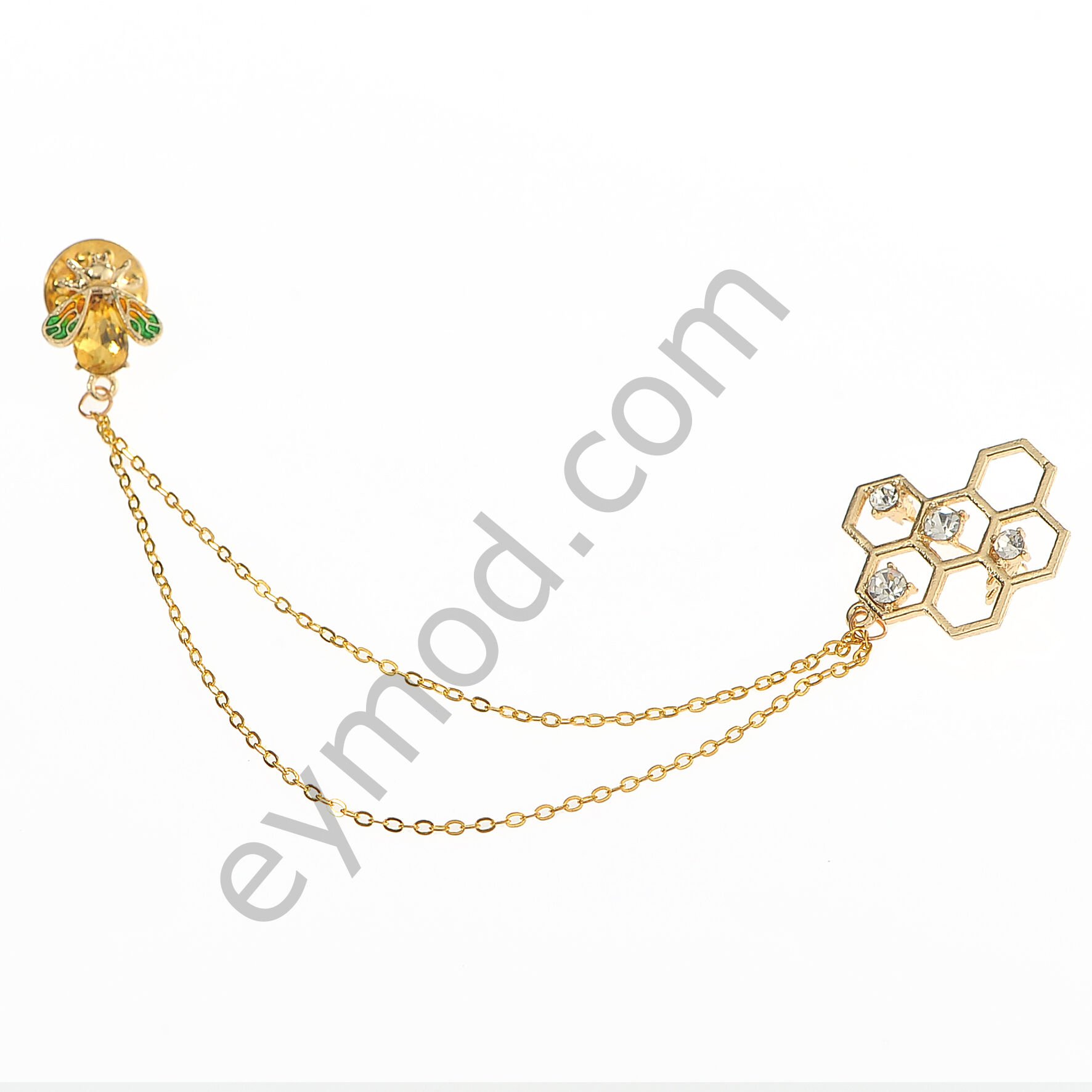 Petek ve Arılı Zincir Sallantılı Broş