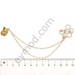 Petek ve Arılı Zincir Sallantılı Broş