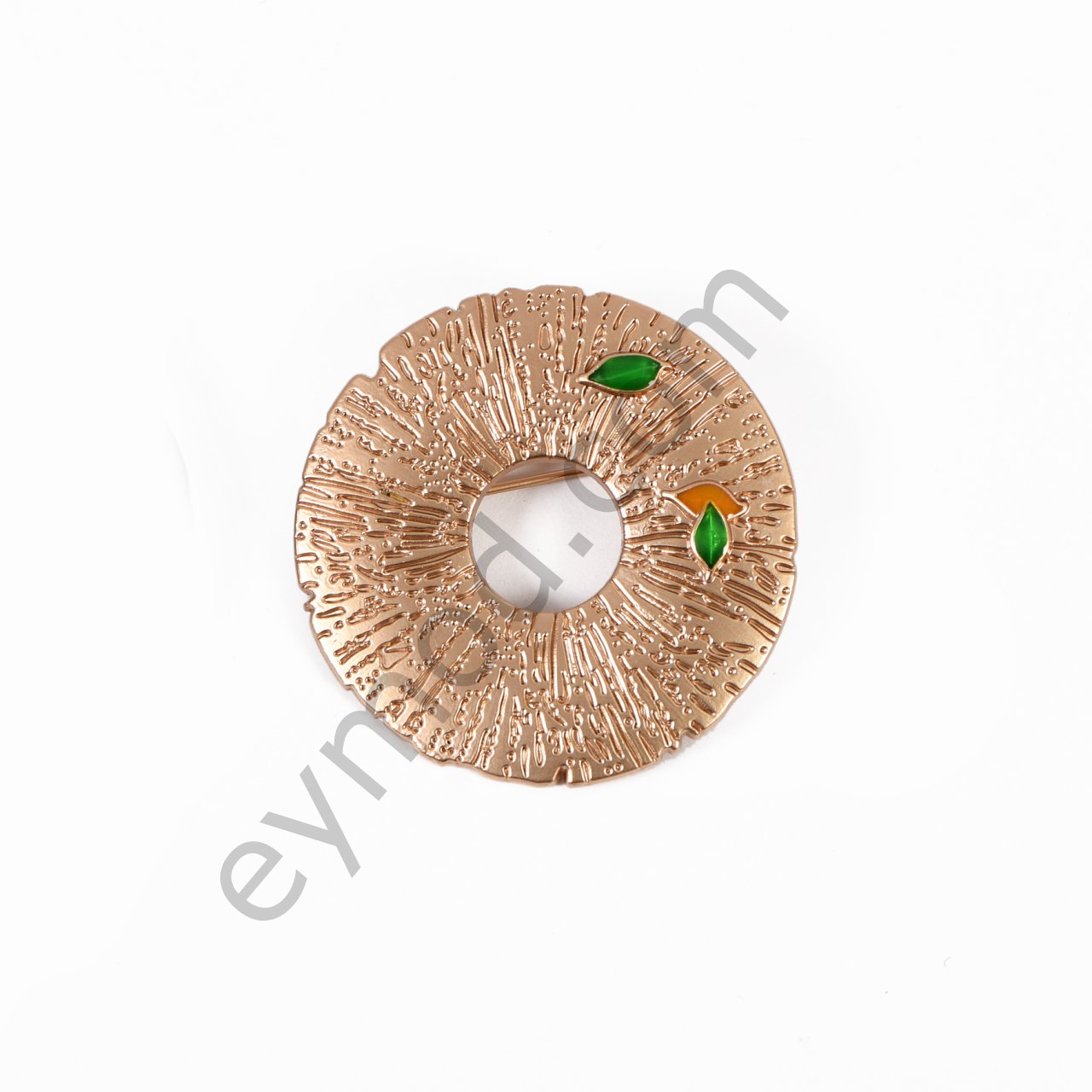 Yaprak Taşlı Yuvarlak Broş GOLD