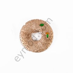 Yaprak Taşlı Yuvarlak Broş GOLD