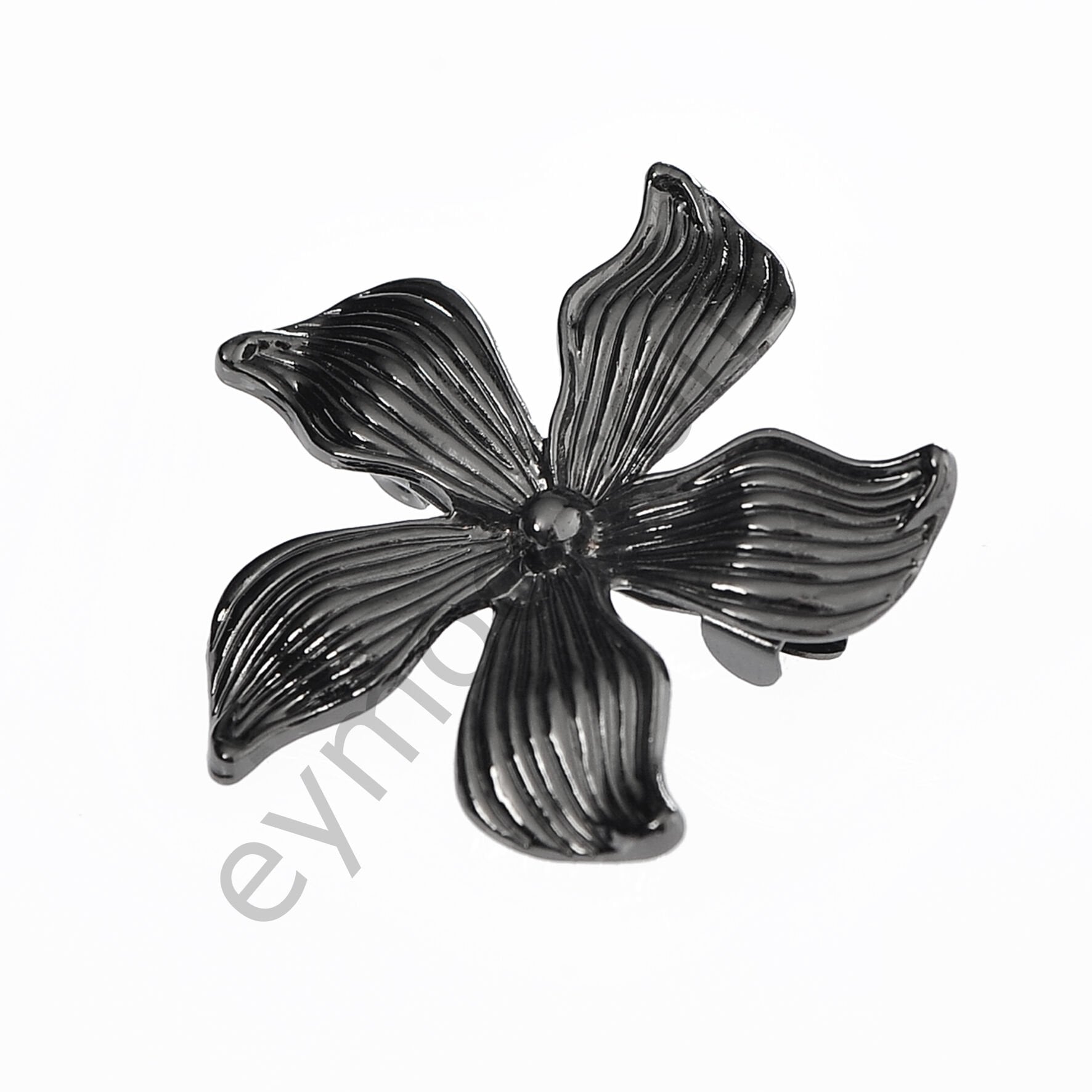 Taşsız Çizgili Çiçek  Broş BLACK NİKEL