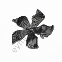 Taşsız Çizgili Çiçek  Broş BLACK NİKEL