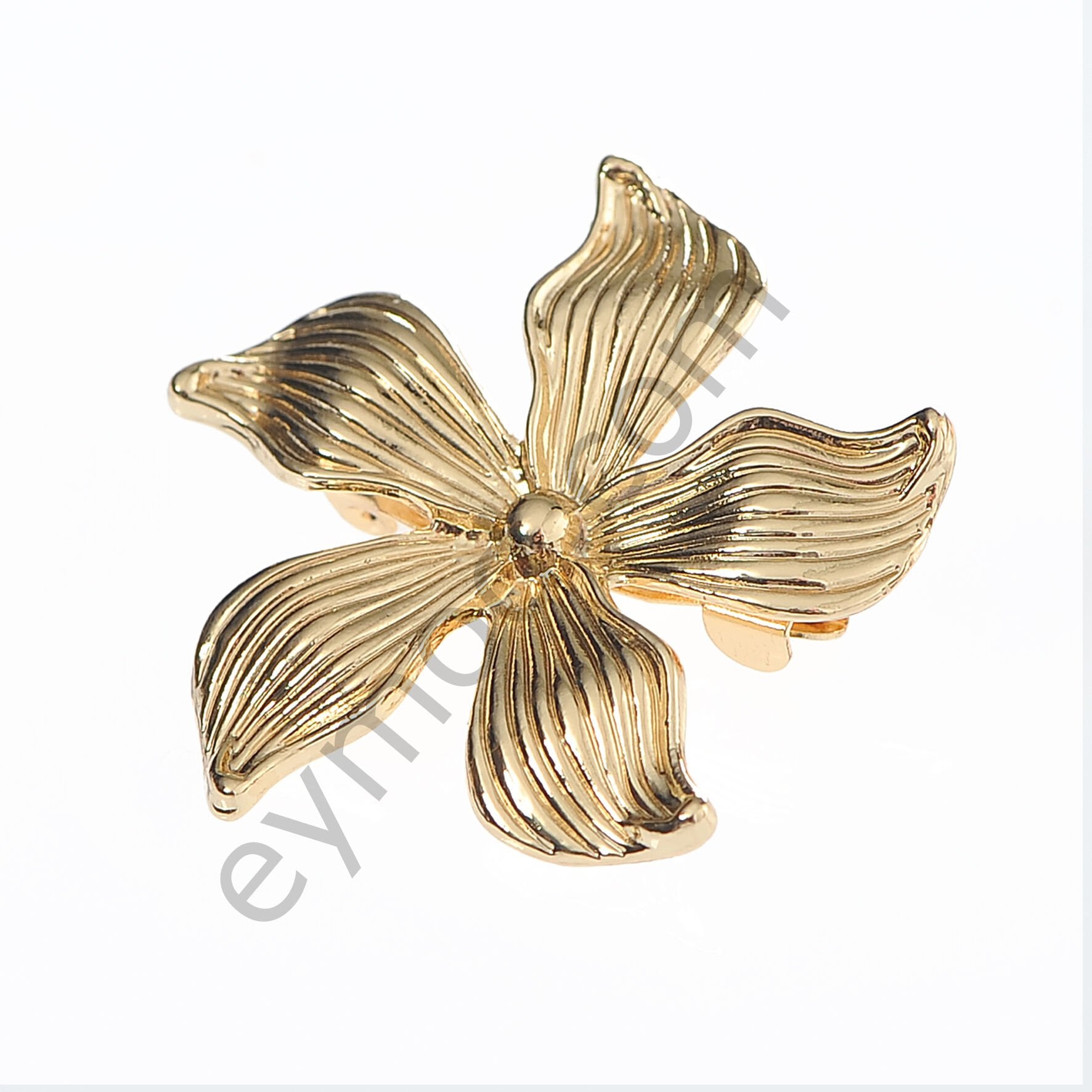 Taşsız Çizgili Çiçek  Broş GOLD