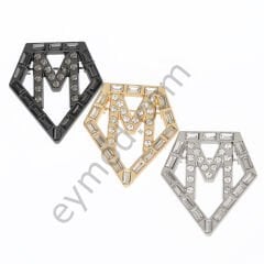 33 Taşlı Kristal M Broş