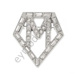 33 Taşlı Kristal M Broş