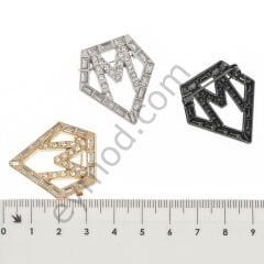 33 Taşlı Kristal M Broş