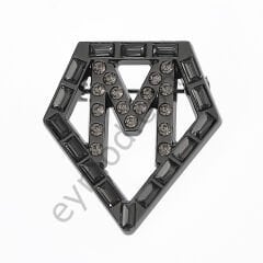 33 Taşlı Kristal M Broş BLACK NİKEL