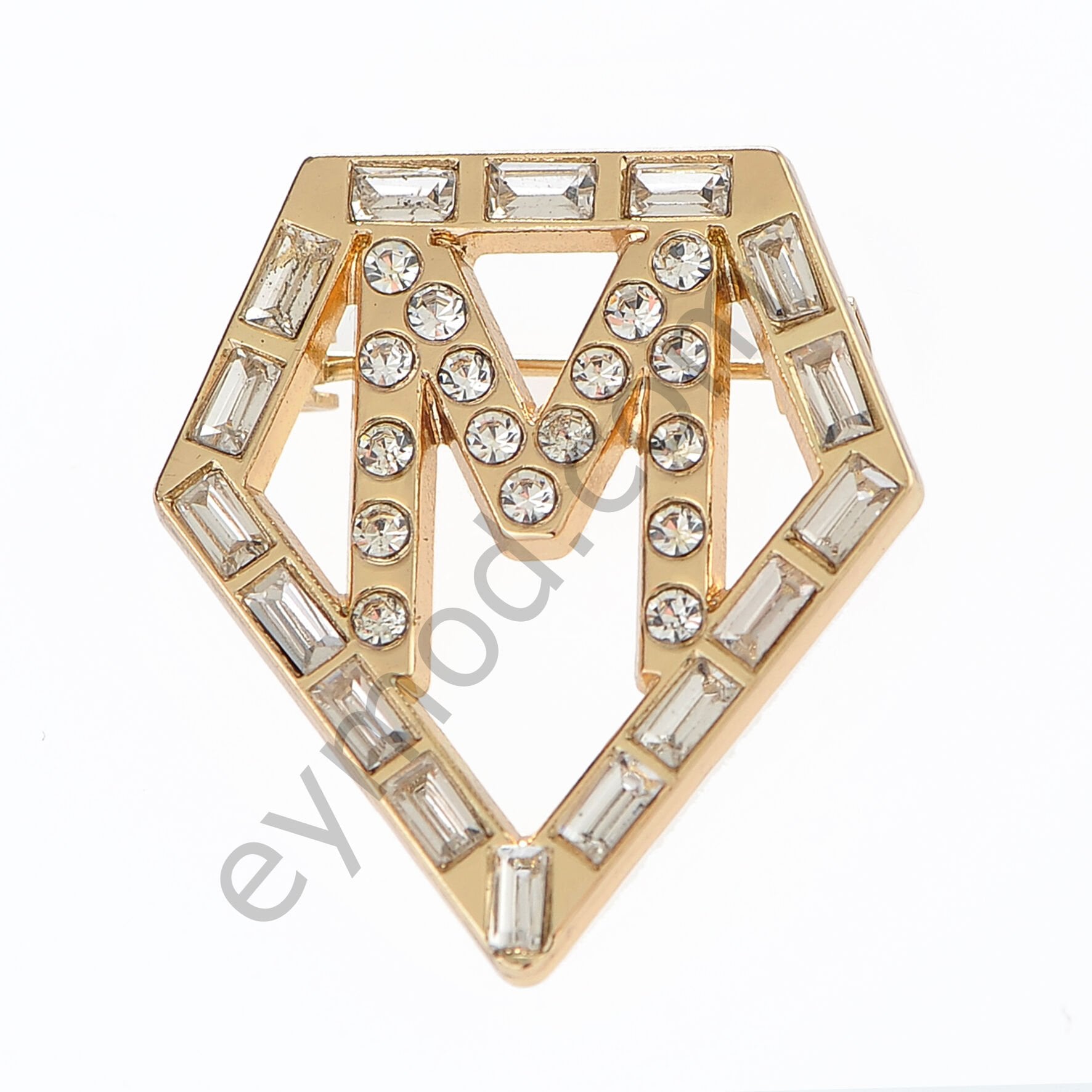 33 Taşlı Kristal M Broş GOLD