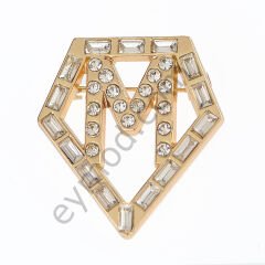 33 Taşlı Kristal M Broş GOLD
