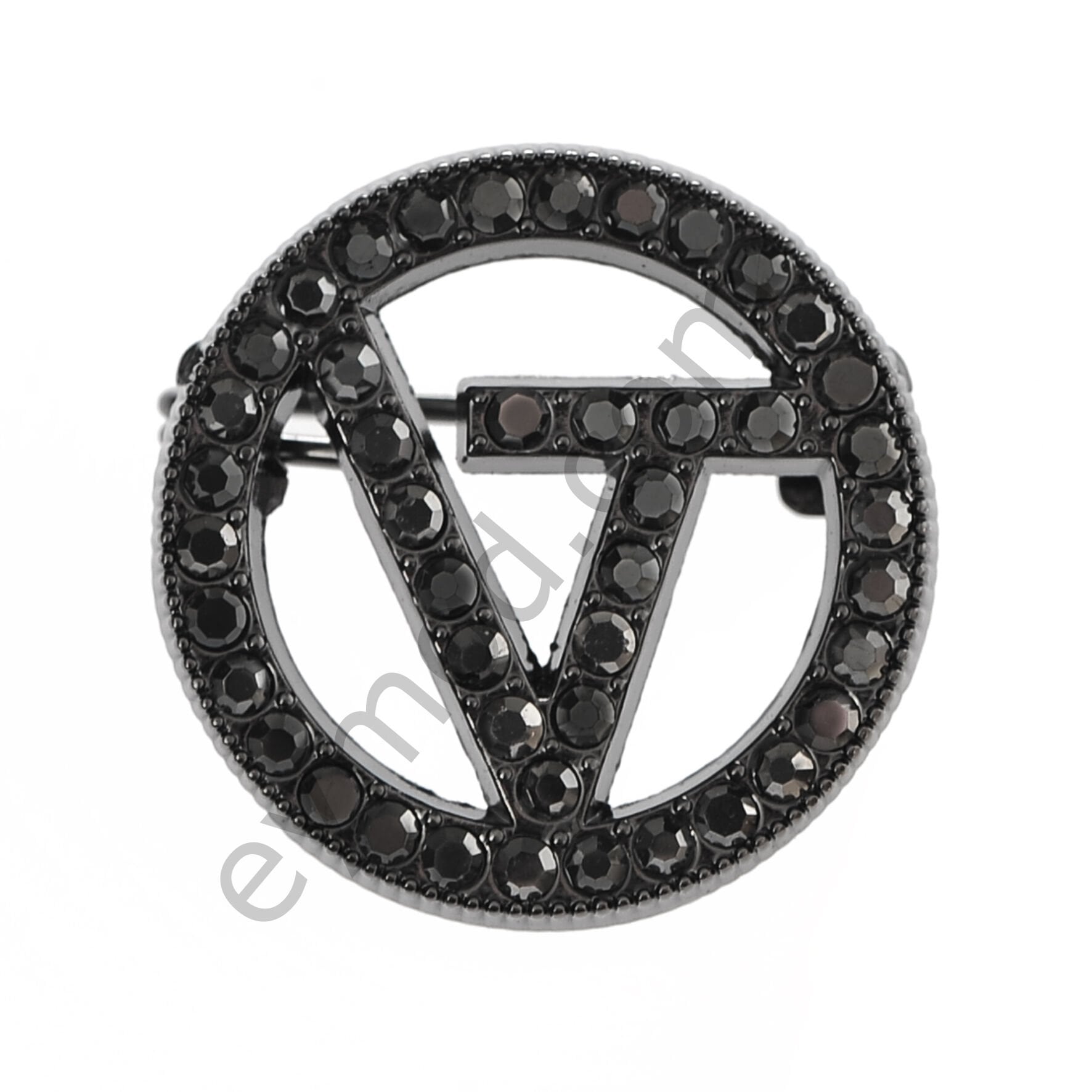47 Taşlı V Desenli Broş BLACK NİKEL