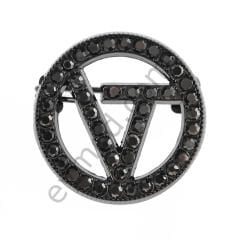 47 Taşlı V Desenli Broş BLACK NİKEL