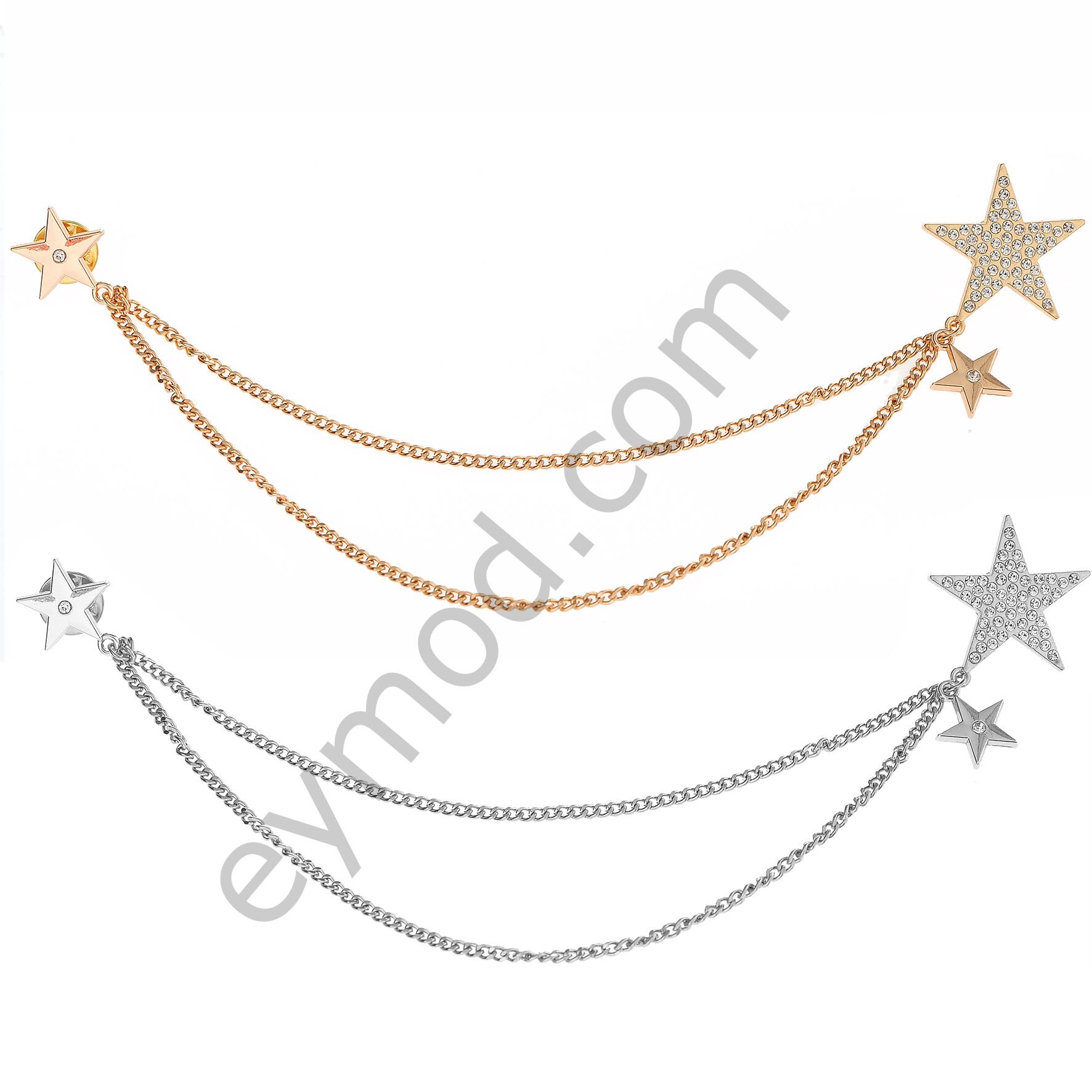 22 Taşlı Zincirli Yıldız  Broş