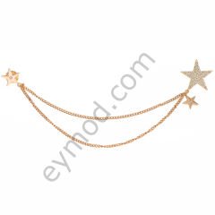 22 Taşlı Zincirli Yıldız  Broş