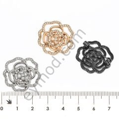 Taşlı Gül Broş SİYAH NİKEL