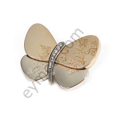 9 Taşlı Desenli Kelebek Broş Gold + Nikel