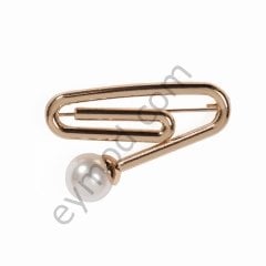 Kıvrımlı İncili Broş Gold