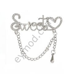 49 Taşlı Sallantılı Sweet Broş NİKEL