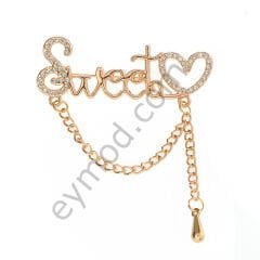 49 Taşlı Sallantılı Sweet Broş GOLD