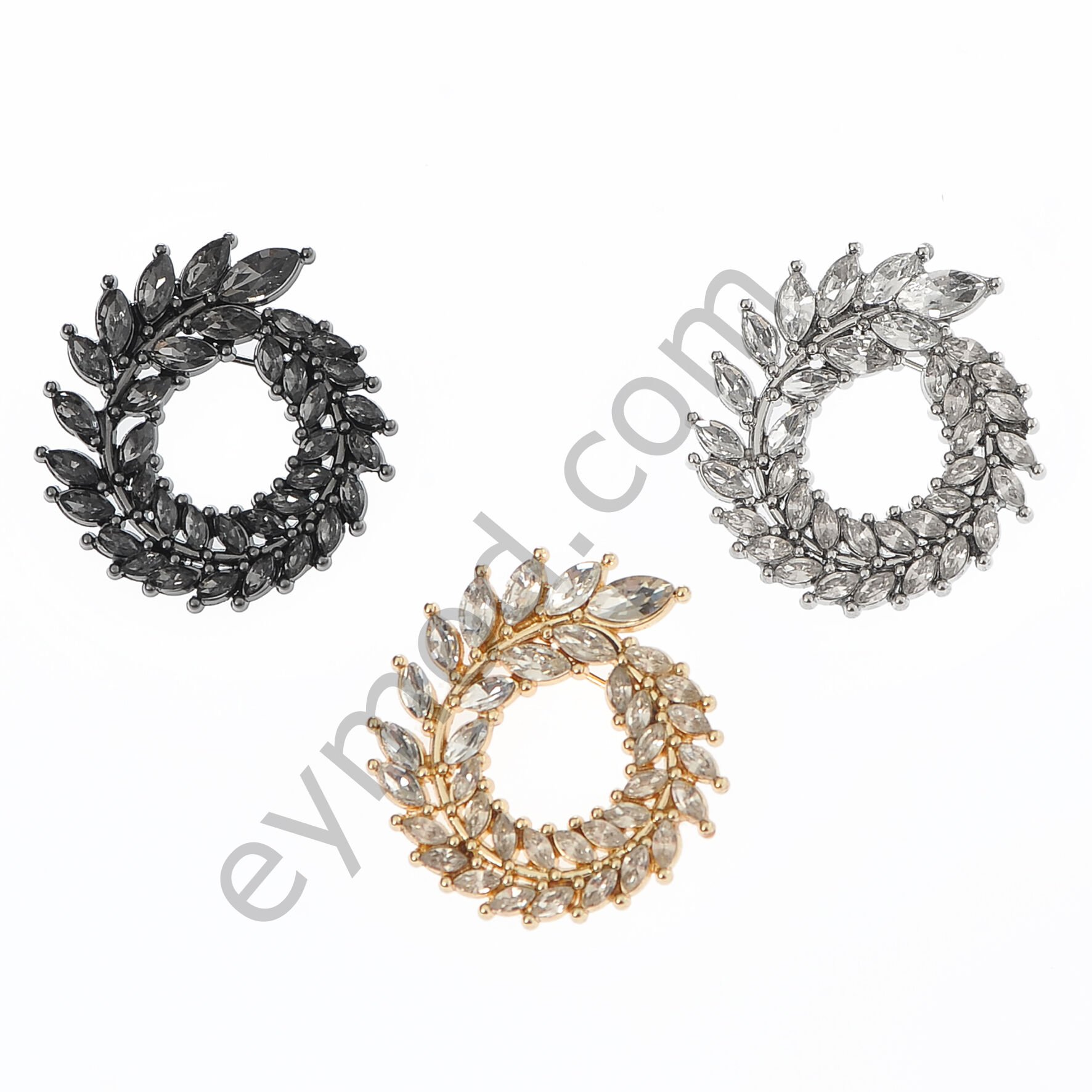 36 Taşlı Yaprak Taç  Broş