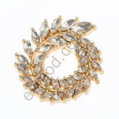 36 Taşlı Yaprak Taç  Broş