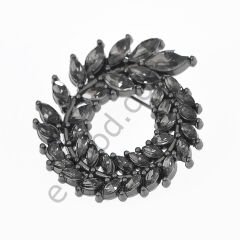 36 Taşlı Yaprak Taç  Broş
