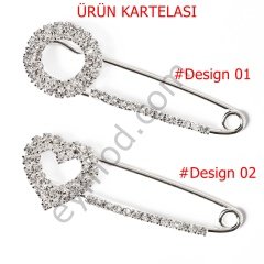 Sıra Taşlı Çengelli İğne Broş Gümüş Renkli