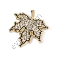 40 Taşlı Yaprak Broş GOLD