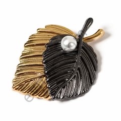 İncili Yaprak Broş GOLD+BLACK NİKEL