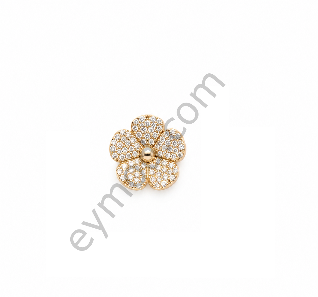 Taşlı Çiçek Model Broş GOLD