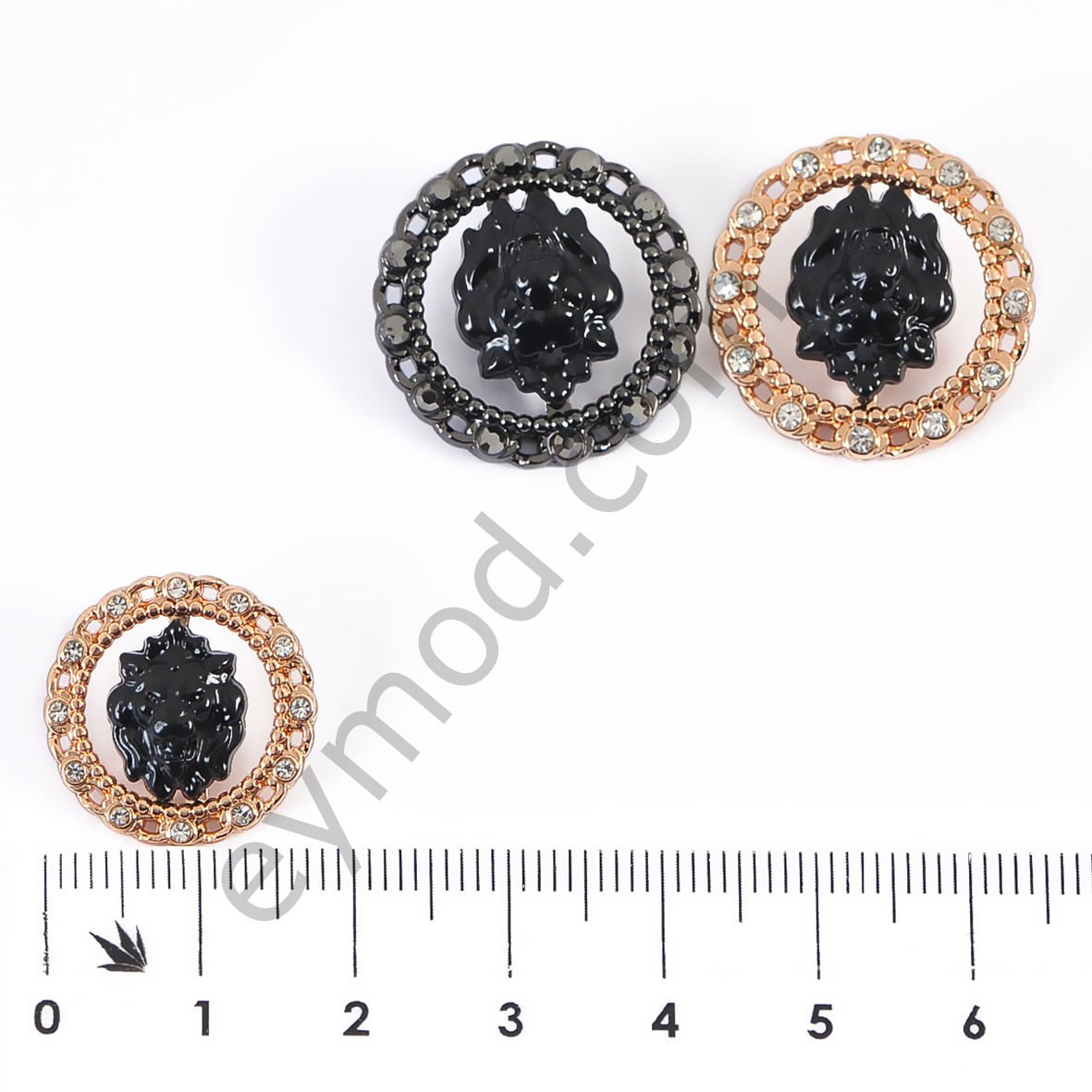 12 Taşlı Aslan Yuvarlak Düğme BLACK NİKEL + BLACK - DÜĞME BOYU 28L (~18 mm)