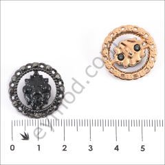 12 Taşlı Aslan Yuvarlak Düğme BLACK NİKEL + BLACK - DÜĞME BOYU 36L (~23 mm)