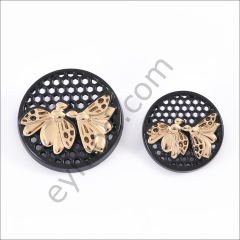Arı Yuvarlak Düğme Black+Gold
