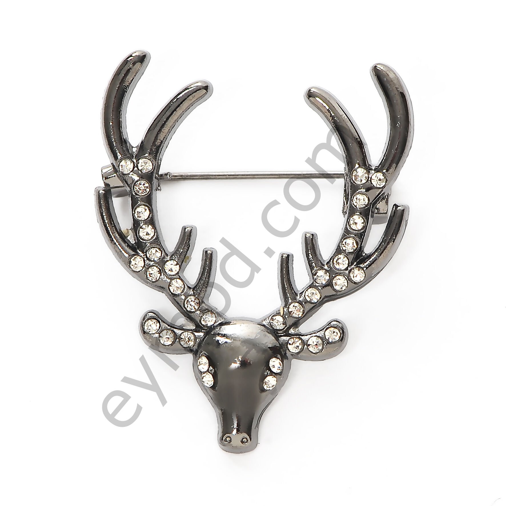 30 Taşlı Geyik Broş BLACK NİKEL