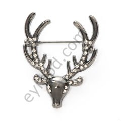 30 Taşlı Geyik Broş BLACK NİKEL