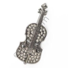 44 Taşlı Gitar Broş BLACK NİKEL