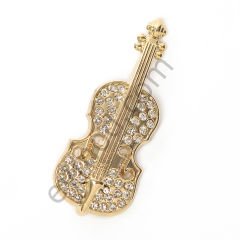 44 Taşlı Gitar Broş GOLD
