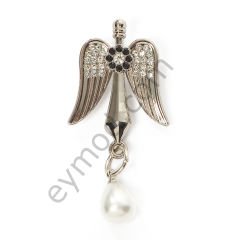 30 Taşlı Mineli İnci Sallantılı Broş NİKEL