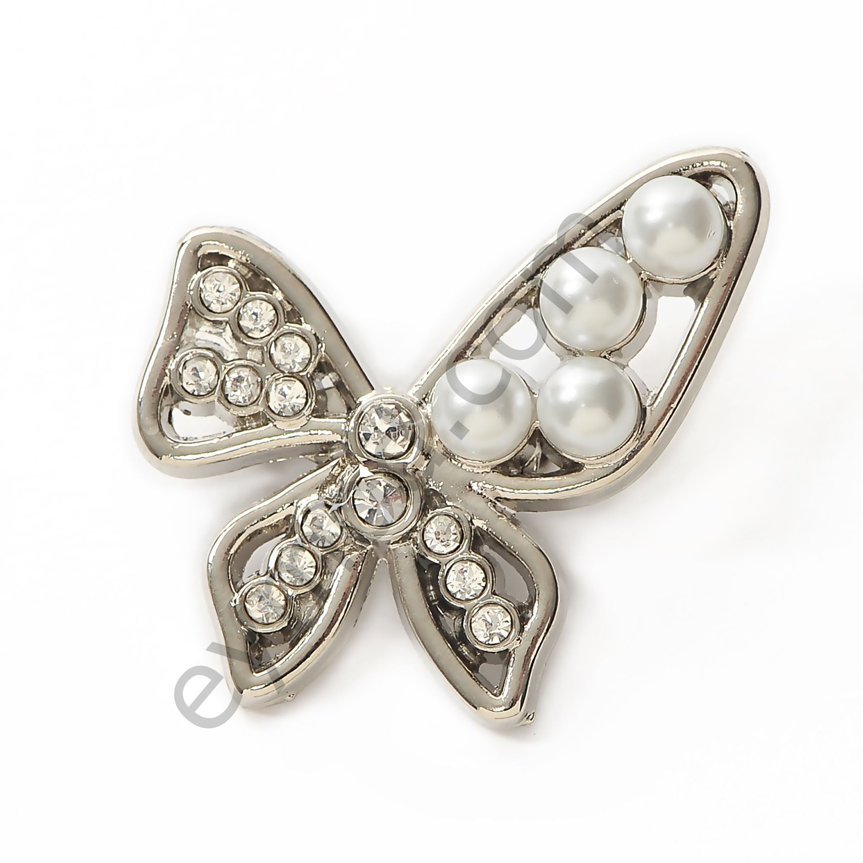 18 Taşlı 4 İncili Kelebek Broş NİKEL