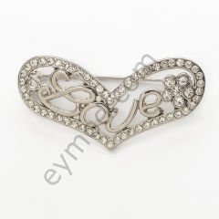 63 Taş Love Yazılı Kalp Broş