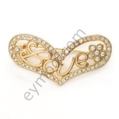 63 Taş Love Yazılı Kalp Broş GOLD