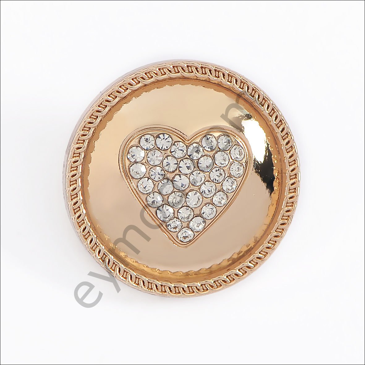 34 Taşlı Kalp Yuvarlak Düğme