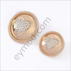 34 Taşlı Kalp Yuvarlak Düğme